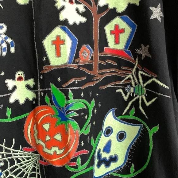 VTG 80s 90s Halloween Long Sleeve Top Tunic Oversized Glow in the Dark Unisex - Picture 5 of 12